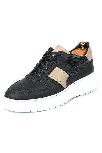 TETRİ Strauss Model Men's Black Genuine Leather Sneaker - Handmade