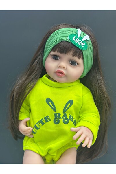 happystoretr Gerçekçi yeni doğmuş emaye bebek 55 cm simüle bebek kız bebek için elbiseli yumuşak silikon bebek