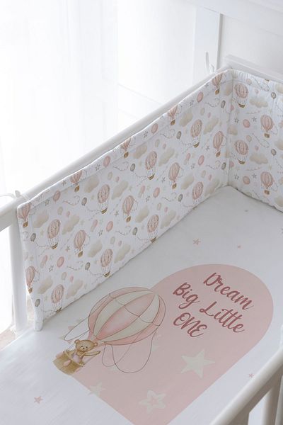 Tuğba Kuğu Bear in a Pink Balloon - Baby Sleeping Set, Bedside Protector and Sleeping Sheet