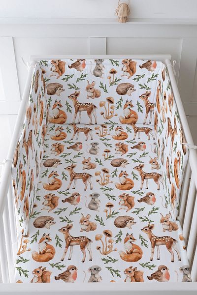 Tuğba Kuğu Baby Bedside Protector and Printed Sheet Sleeping Set - İconic Series - Autumn Forest Animals