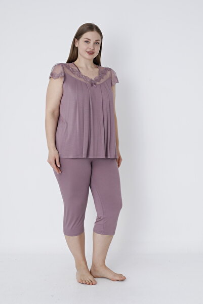 Cotpark Women's Plus Size Viscose Combed Cotton Fabric Short Sleeve Capri Suit 14640-B