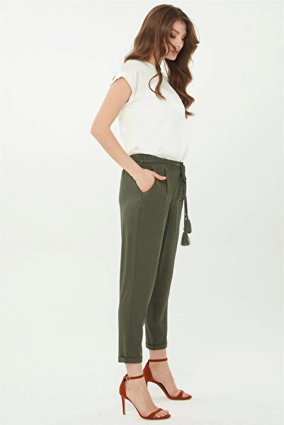 Desen Triko Carrot Long Combed Cotton Women's Fabric Trousers 22722-2Y2