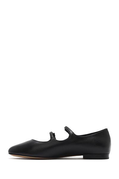 Derimod Women's Black Double Buckle Leather Ballerinas 25Sfd 230418