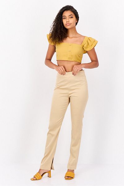 Esprit Women Regular Fit Solid Straight Leg Pants, Beige