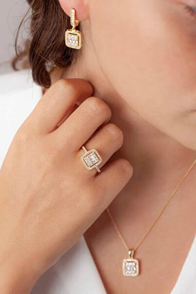 anadolusilver Anneler Günü Hediyesi Baget Taşlı 925 Ayar Gümüş Takı Seti - Al...