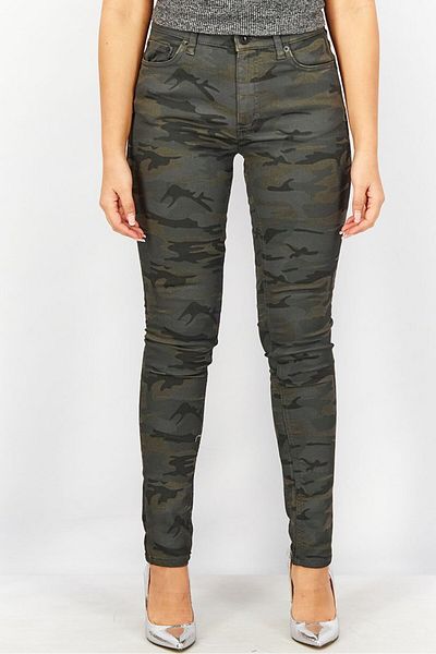 French Connection Women Regular Fit Stretchable Camouflage Pants, Grey Combo
