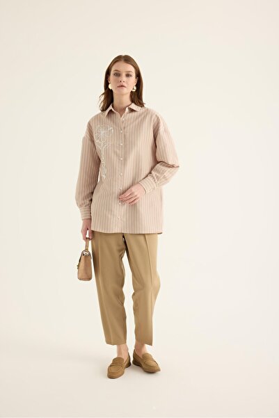 Garzia İtalia Çizgili Nakış Detaylı Gömlek