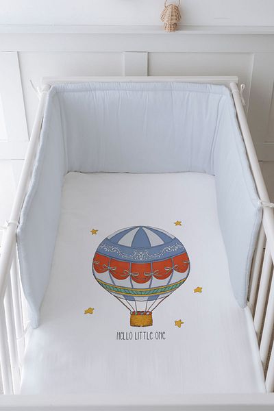 Tuğba Kuğu Baby Bedside Protector and Printed Sheet Sleeping Set - Zezig X Royal Series - Blue