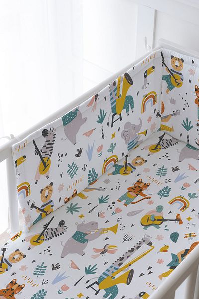 Tuğba Kuğu Baby Bedside Protector and Printed Sheet Sleeping Set - İconic Series - Animal Music Group