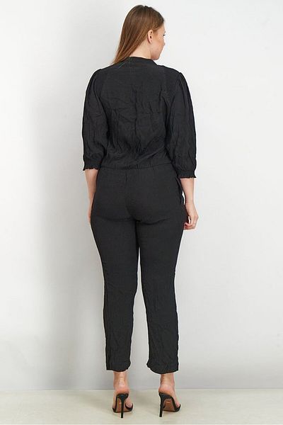 PROMOD Women Textured Longsleeve Jumpsuit, Black