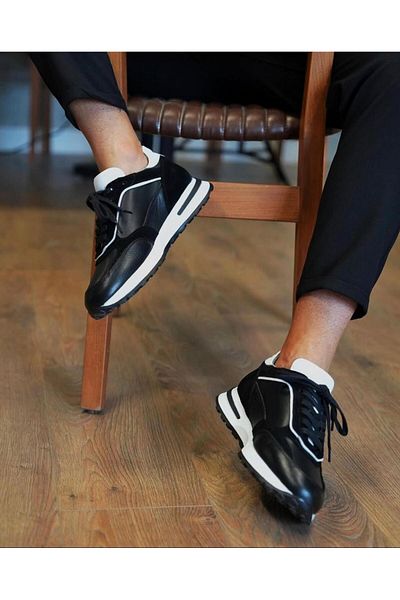TETRİ Men's Genuine Leather Black Sneakers - Pedro Model