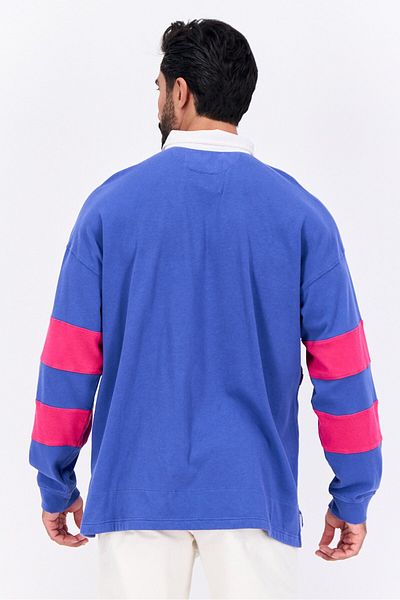 WRANGLER Men Spread Collar Brand Logo Long Sleeves Sweatshirt, Crisp Blue Combo