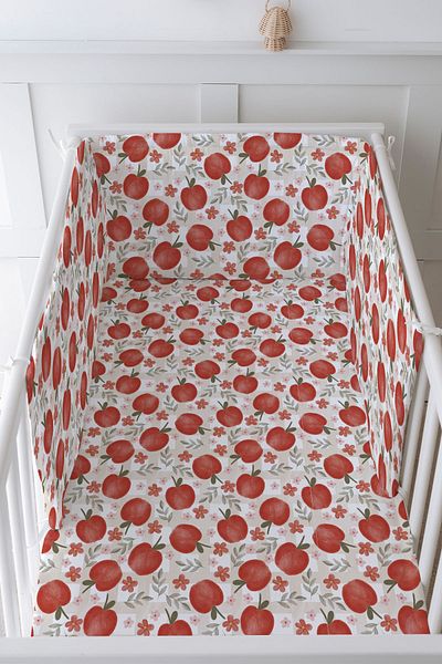 Tuğba Kuğu Baby Bedside Protector and Printed Sheet Sleeping Set - Iconic Series - Red Apples