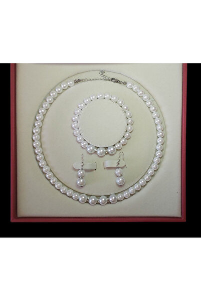 AYTENS TAKI İnci Set, Zirkon Taş Rondela Detaylı Kolye Bileklik Küpe