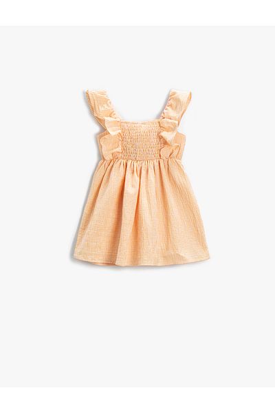 Koton Dress Midi Ruffled Checked Gipe Detailed