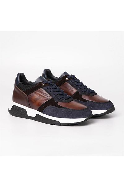 TETRİ Falernus Model Genuine Leather Men's Navy Blue Sneakers