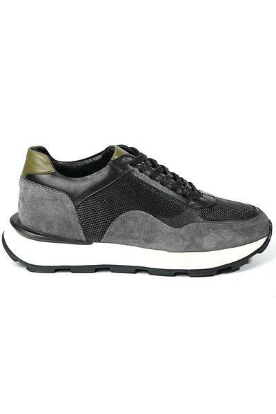 TETRİ Edmond Model Men's Gray Genuine Leather Sneaker - Handmade