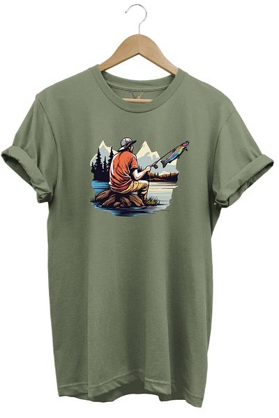 WİDİ Fishing Fishing Printed Fishing Rod With Trout Hunting 100% βαμβακερό μπλουζάκι χακί κανονικής εφαρμογής