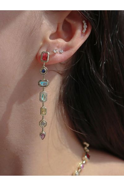 Reorah Collection Colormix Earrings-Row of Colored Stones 7 Elements Earrings