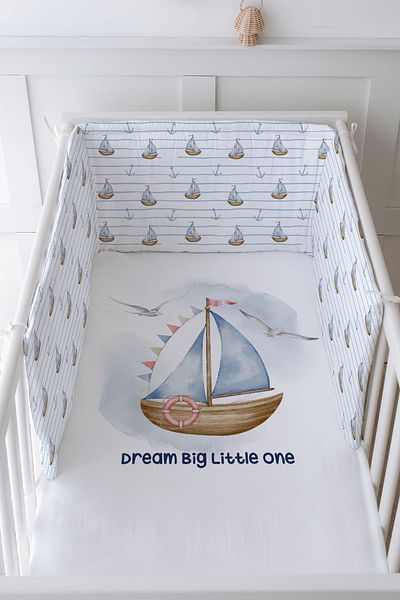 Tuğba Kuğu Baby Bedside Protector and Printed Sheet Sleeping Set - for Baby Series - Little Sailor