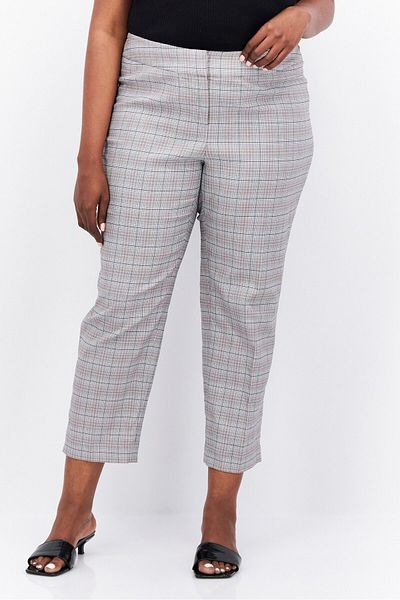 Kasper Women Plus Size Plaid Straight Leg Pants, Grey Combo