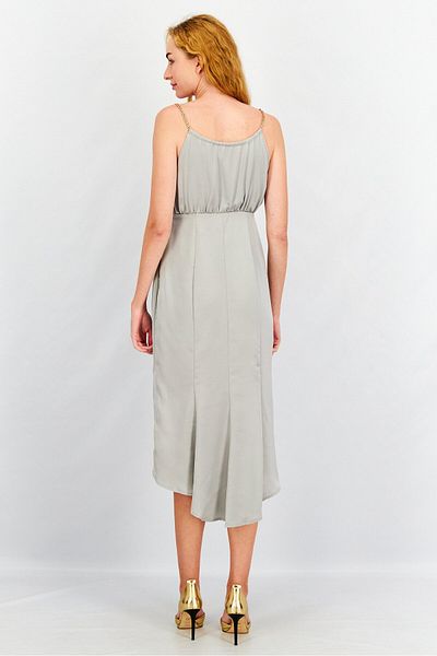 Yaura Women Plain Wrap Midi Dress, Grey