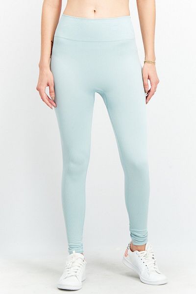 NA-KD Women High Waist Ribbed Tights, Sage Blue
