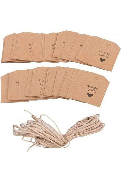 Generic Premify 100-Piece Craft Paper Gift Tags With Natural Jute Twine Brown