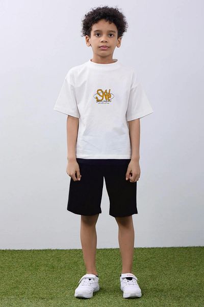Perendi Oversize Boy's Shorts & T-Shirt Set - Άνετο και κομψό εκρού & μαύρο