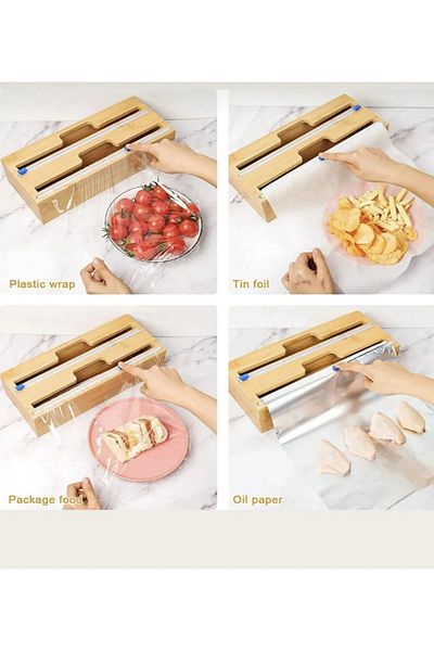 Kuka Bamboo Wall Mountable Cling Film and Foil Cutter 2 Pack 33X15