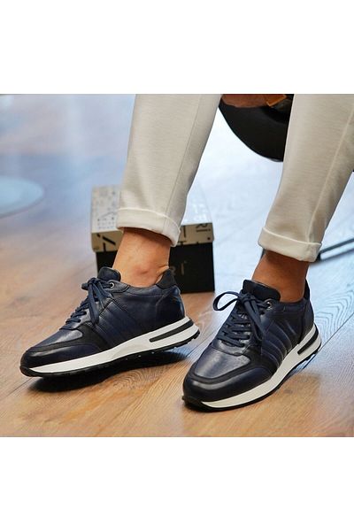 TETRİ Luca Model Genuine Leather Men's Navy Blue Casual Shoes