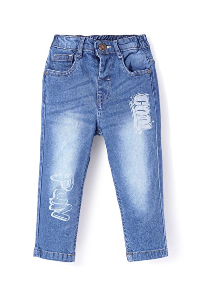 Babyhug Babyhug Full Length Denim Jeans With Text Print - Blue