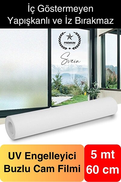 Svein 5 Metre x 60 cm Uv Engelleyici Buzlu Cam Filmi İç Göstermeyen Güneş Eng...