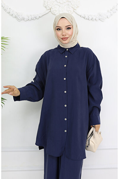 sefamerve Navy Blue Tunic and Pantalon Double Suit 4065-07