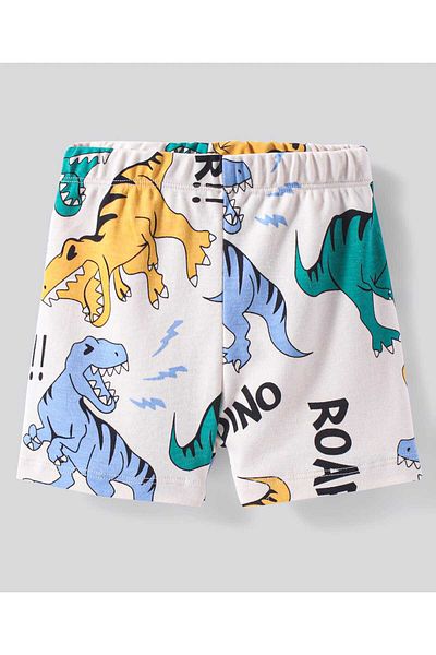 Bonfino Bonfino 100% Cotton Knit Above Knee Length Shorts Solid Colour&Dino Print Pack of 3-Blue&Off White