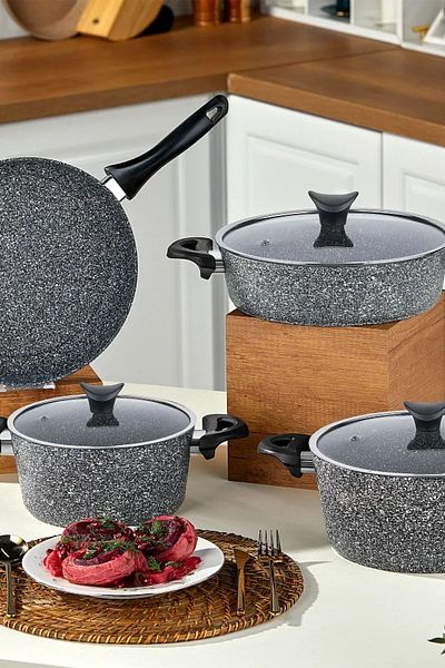 Taç Mastercook 7 Piece Granite Cookware Set Gray
