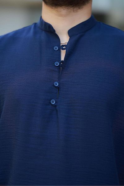Valiberta Oversize Half Placket Bamboo Short Sleeve Shirt - Navy Blue