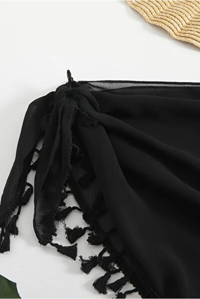 pistore Black Chiffon Tassel Detailed Pareo
