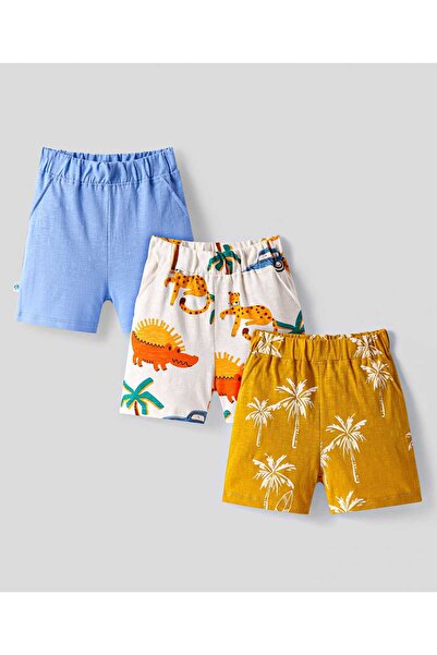 Bonfino Bonfino Shorts With Animals & Tree Print (Pack of 3) - Yellow White & Blue
