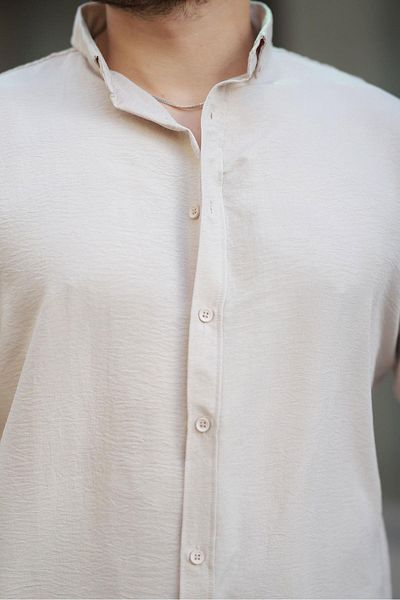 Valiberta Soft Textured Half Oversize Men's Shirt - Beige