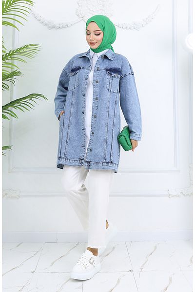 sefamerve Jachetă de blugi oversize - Albastru deschis 2746-02