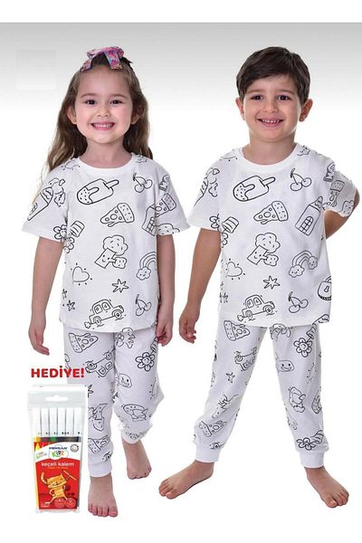e-çocuk Custom Pen Dyeable Short-Sleeve Children's Pajama Set 012