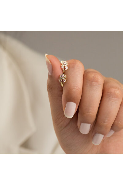 Çgk Çiğdem Gürel Kuyumculuk 22 Ayar Pembe Papatya Çocuk Altın Küpe