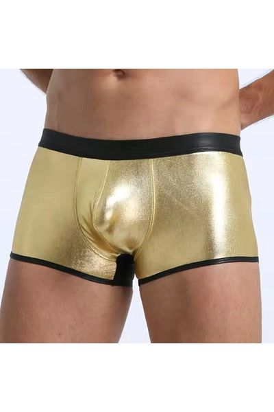 Lasirius Fancy Leather Look Sexy Gold Men's Boxers, Fancy Thong