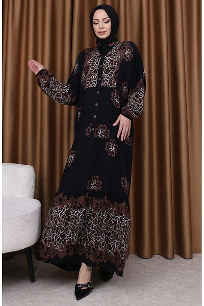 sefamerve Φόρεμα με σχέδια Leopard Garnish 5576-06 Μαύρο