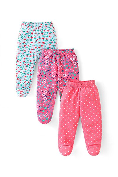 Babyhug Interlock Cotton Knit Bootie Leggings with Floral Print Pack of 3 - Dark Pink & Peach
