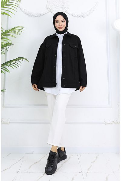 sefamerve Дънково Яке Oversize 6327-01 Черно