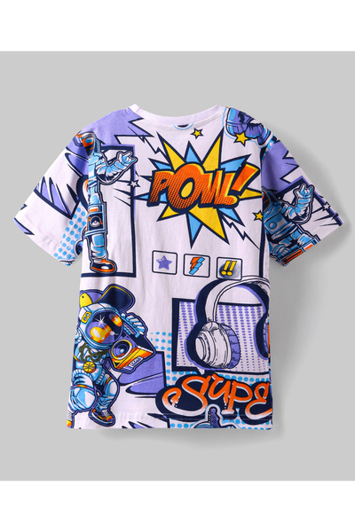 Ollington St. Ollington St. Cotton Knit Half Sleeves T-Shirt & Denim Joggers Set With Superstar Print-White & Blue