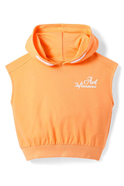 Primo Gino Primo Gino Cotton Knit Sleeveless Waist Length T-Shirt & Short Co-ord Set Text Graphic-Mock Orange