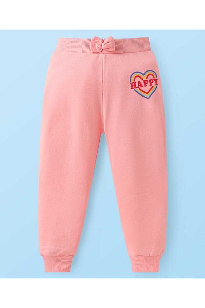 Babyhug Babyhug Lounge Pants with Heart & Polka Dot Print and Bow Applique -Pack Of 3 - Pink Maroon & White